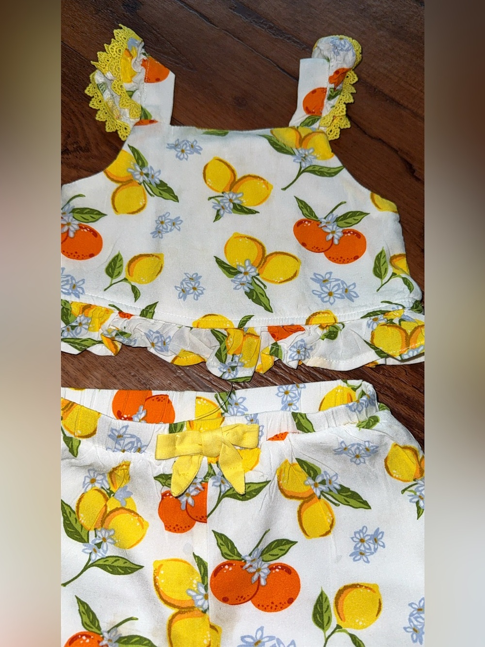 Rare Editions Toddler Girls 2 Piece Elastic Waistband Woven Short Set Lemons 2T - Picture 2 of 9